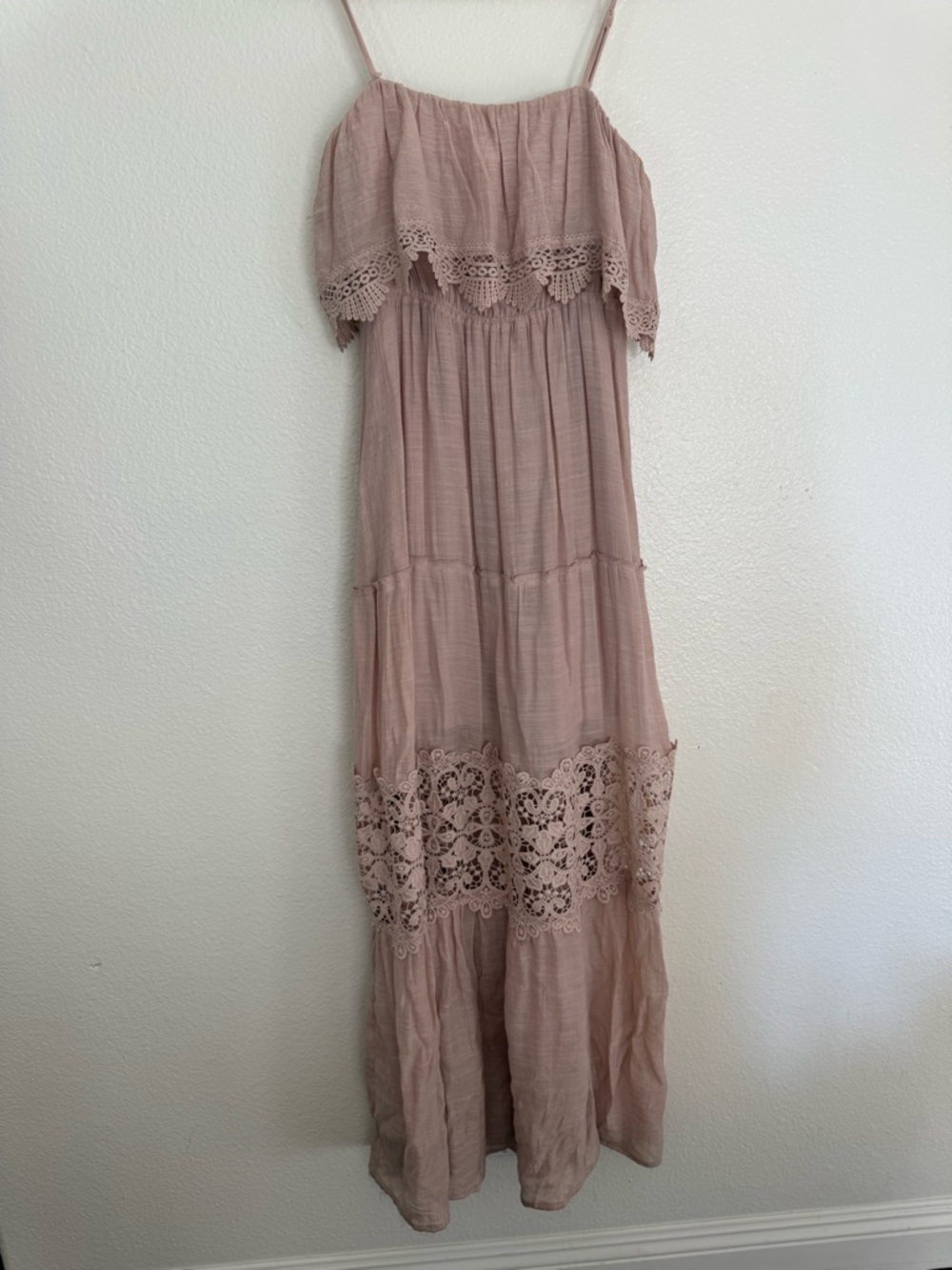 Blush Pink Crochet Trim Maxi Dress